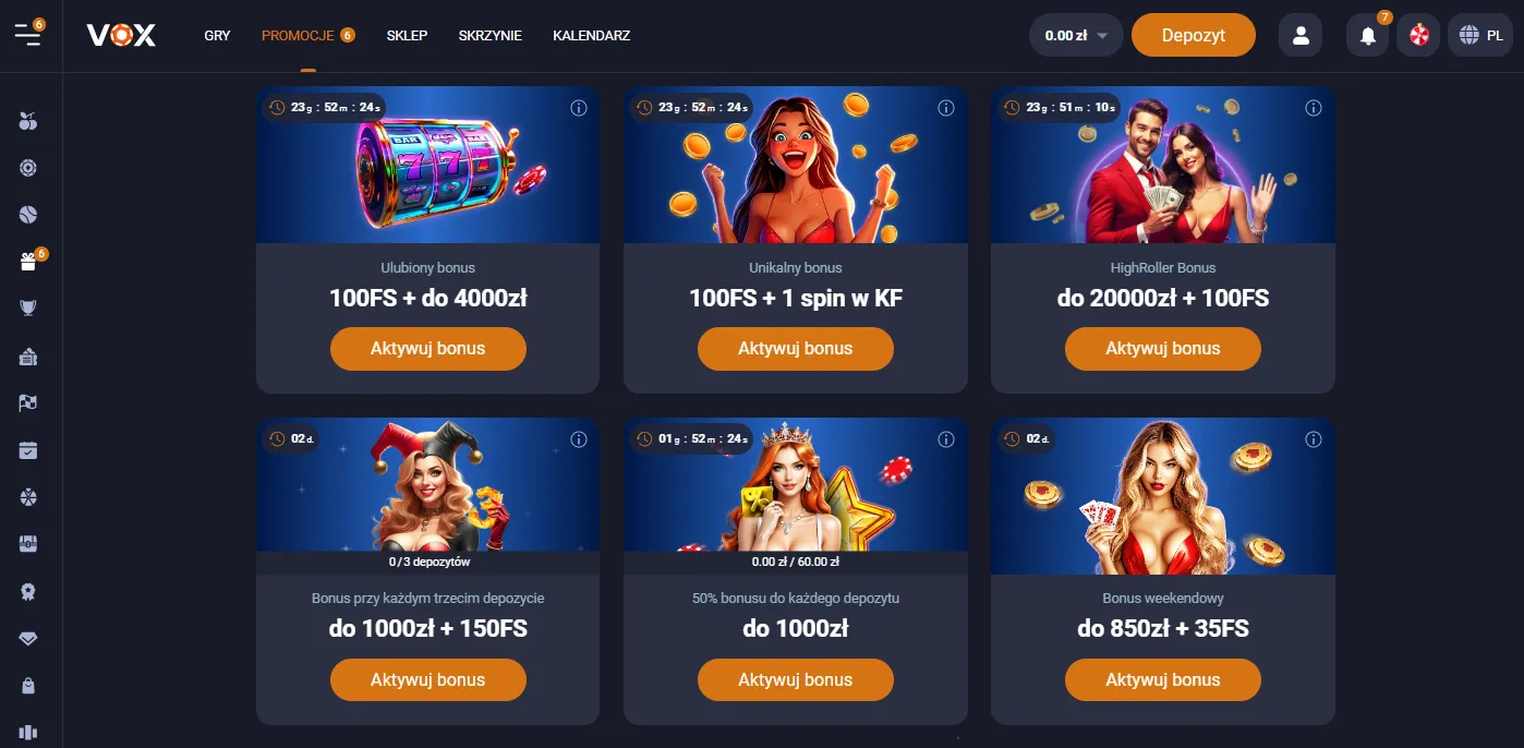 Regularne promocje i kody dla stałych graczy Vox Casino
